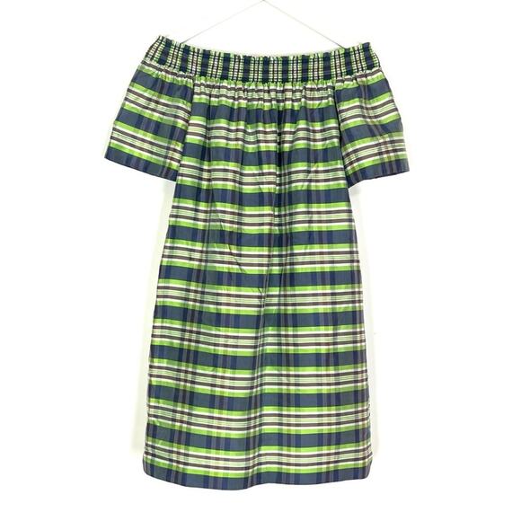 J. Crew Collection Off Shoulder Silk Plaid Dress - Picture 3 of 12